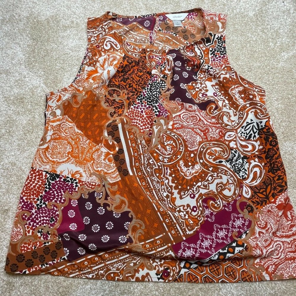 CJ Banks Vibrant Paisley Sleeveless Blouse